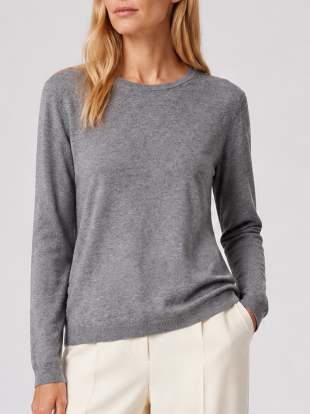 Massimo Dutti Wool Blend Round Neck Crew Sweater in Grey
